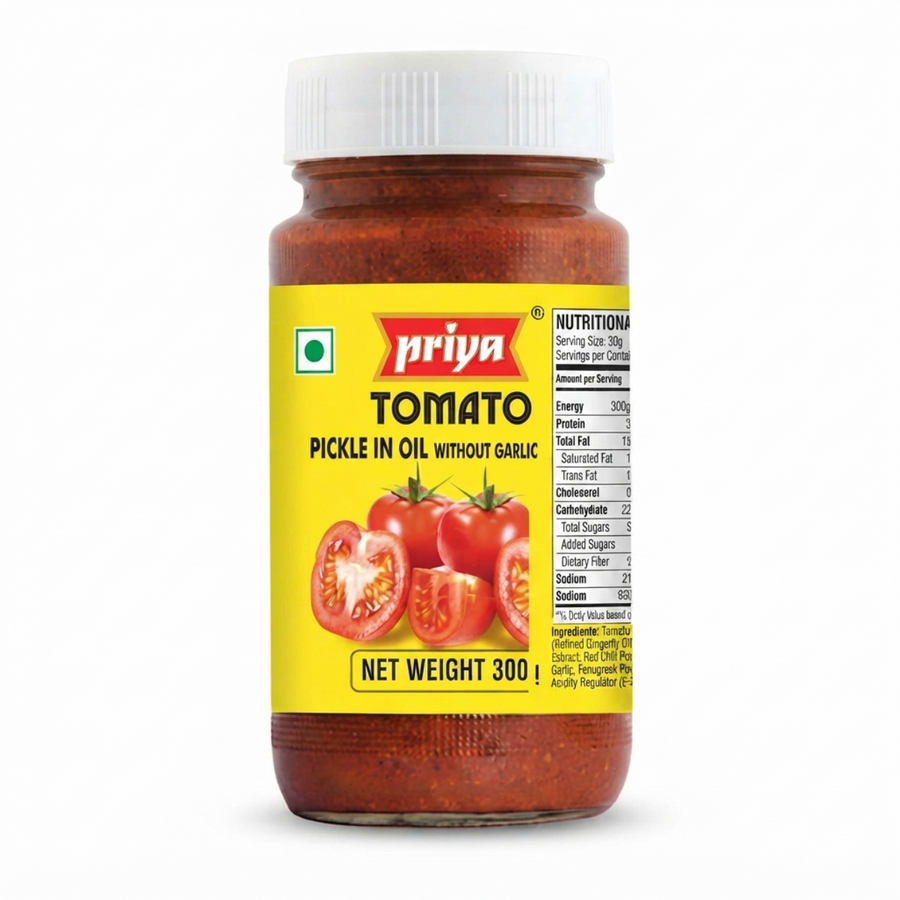 Priya Tomato Pickle In Oil Without Garlic 300g