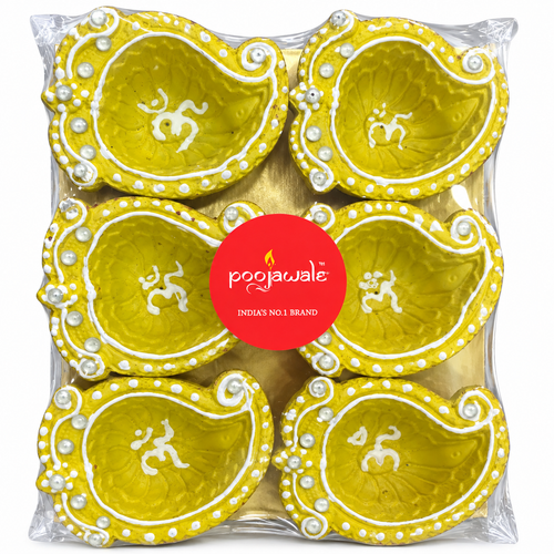 Fancy Aam Yellow Colour Diya(6 Pcs)
