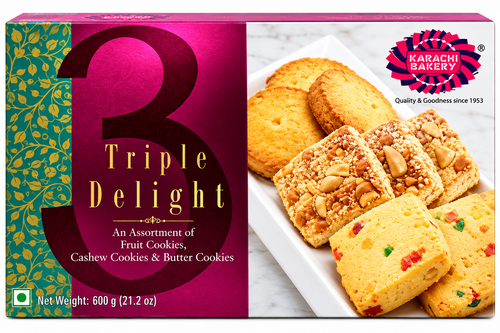 Karachi Bakery Vegan (Blue) Osmania Fruit & Cashew Triple Delight Biscuits 600g